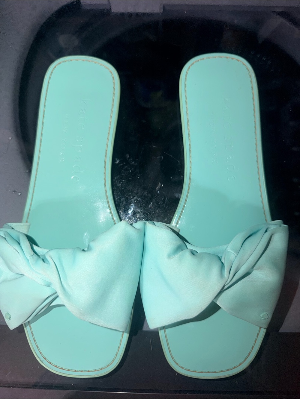 Kate Spade New York Bikini Bow Slide Sandals Dinner Mint Square Toe